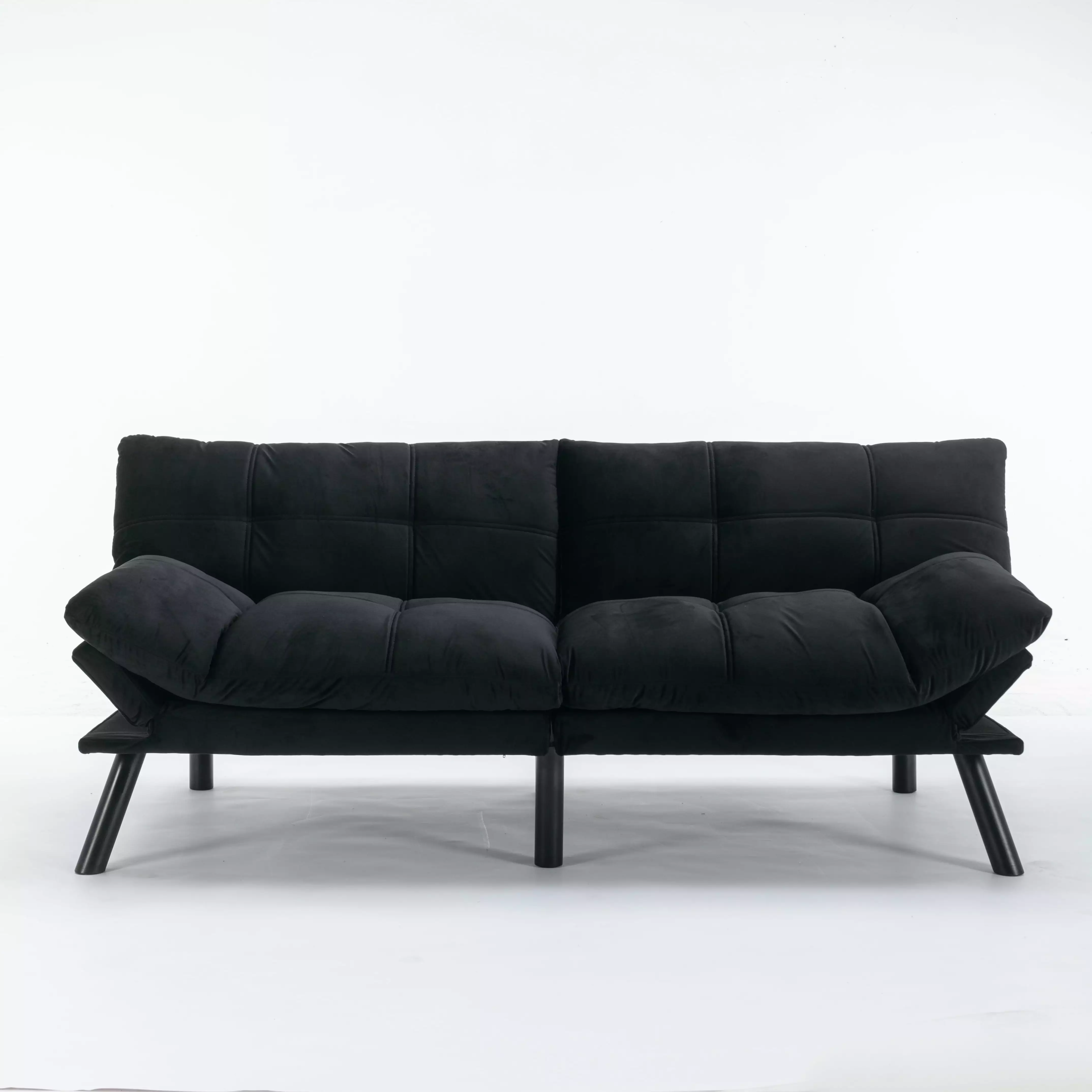 Velvet Convertible Futon Sofa Bed Adjustable Armrest and Memory Foam Futons HOMIQUEEN