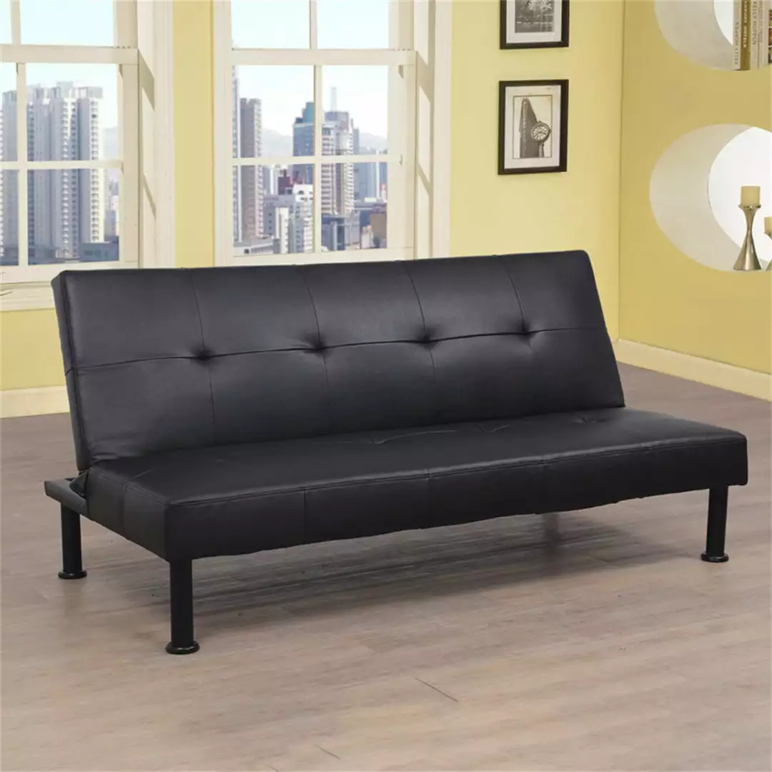 Hommoo Faux Leather Sofa Bed Modern Futon Couch Convertible Small Rooms Black Futons