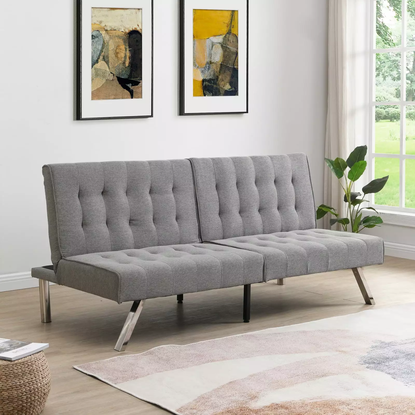 Wood Frame Stainless Leg Sofa Bed Futon Grey Futons Miekor
