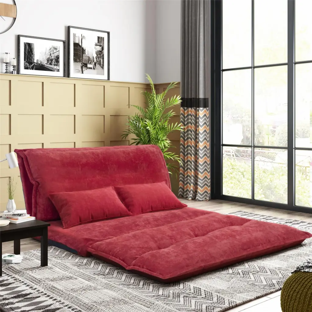 Sofa Bed Adjustable Folding Futon Sofa Two Pillows Adult Teen and Kid Gamers Red ARCTICSCORPION