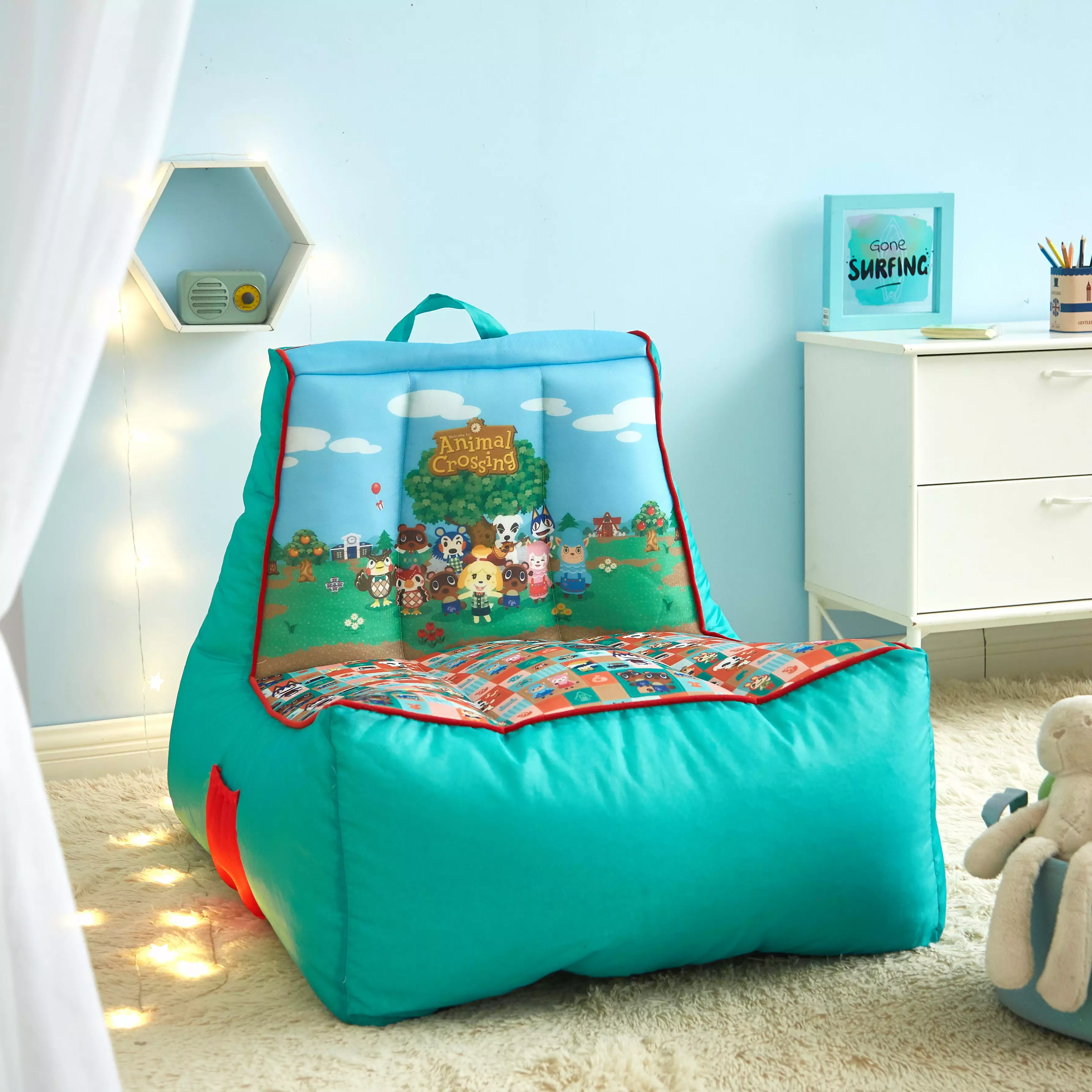 Nintendo Animal Crossing Kids Gaming Bean Bag Chair Pocket and Carry Handle Oversized Polyester