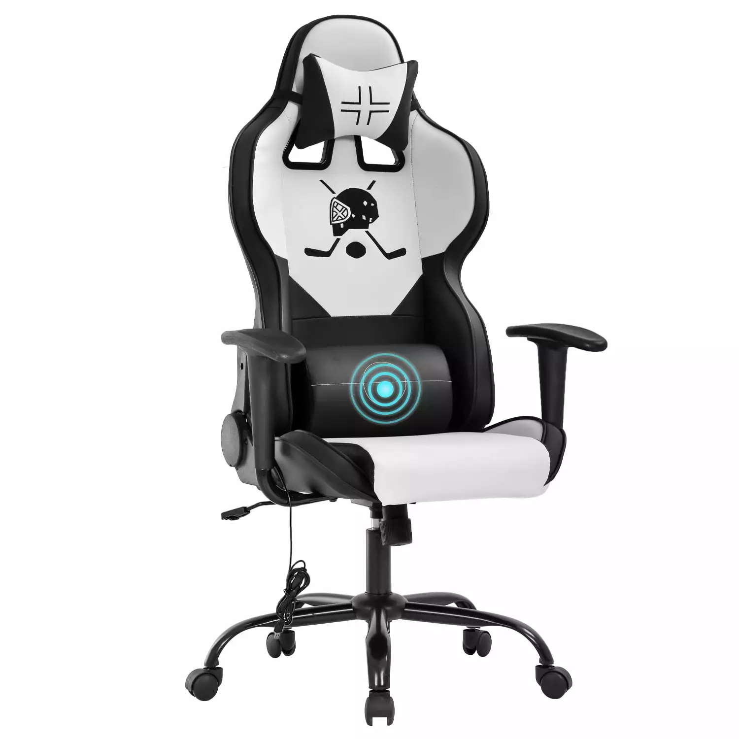 Dkelincs Gaming Chair High Back Adjustable Computer Desk Chair Massage Lumbar Support Headrest Armrest White