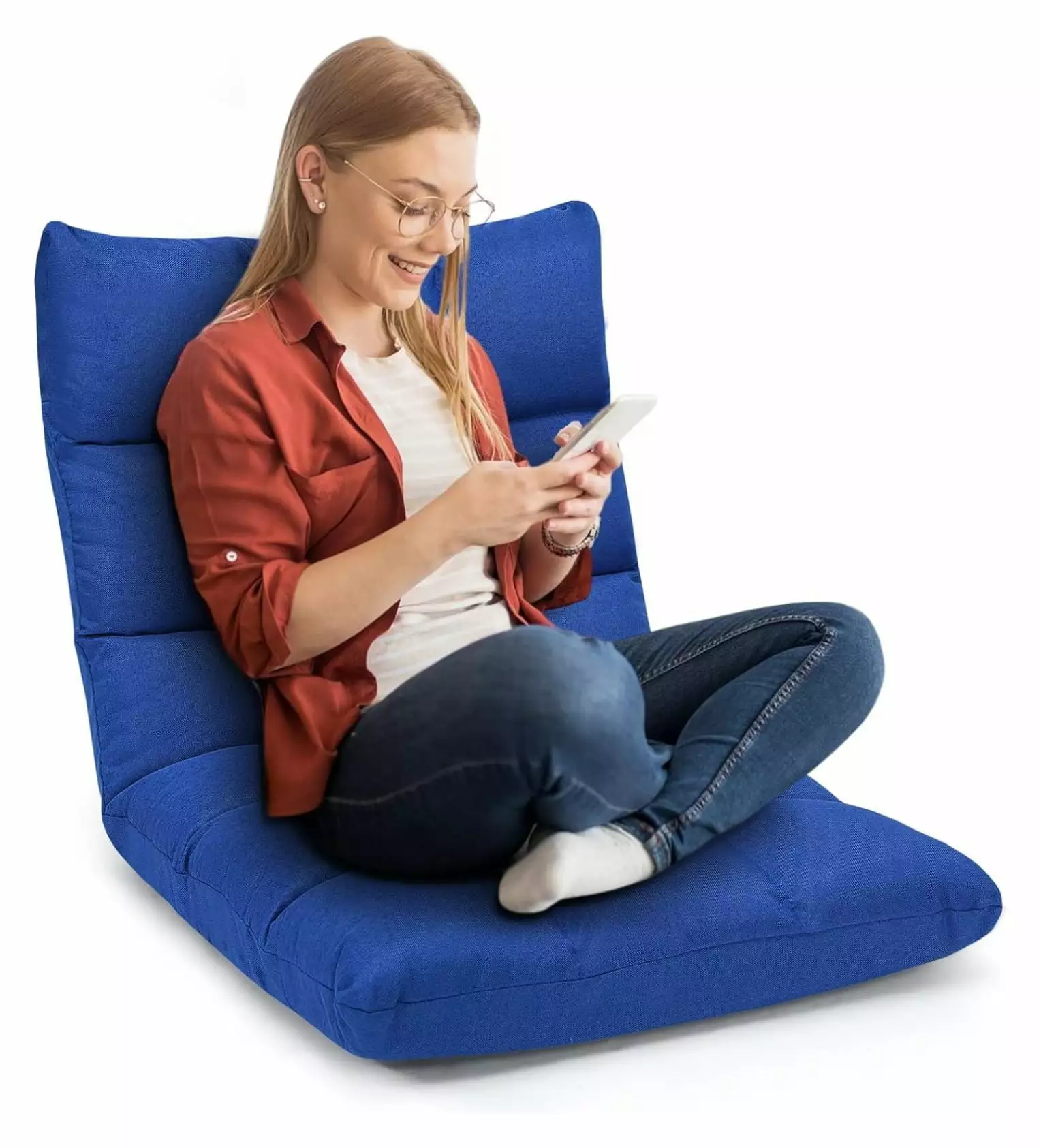 Drevy Floor Chair Folding Gaming Chair Back Support 14 Adjustable Positions Alloy Steel Frame Blue