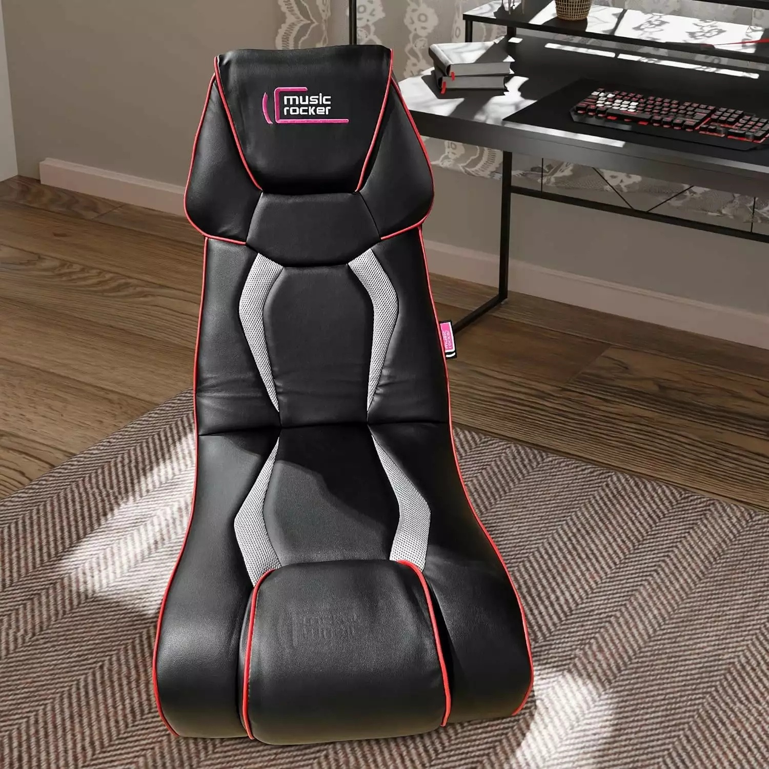 Foldable Gaming Chair Built- Headrest Speakers and Lumbar Support Home Office FYB