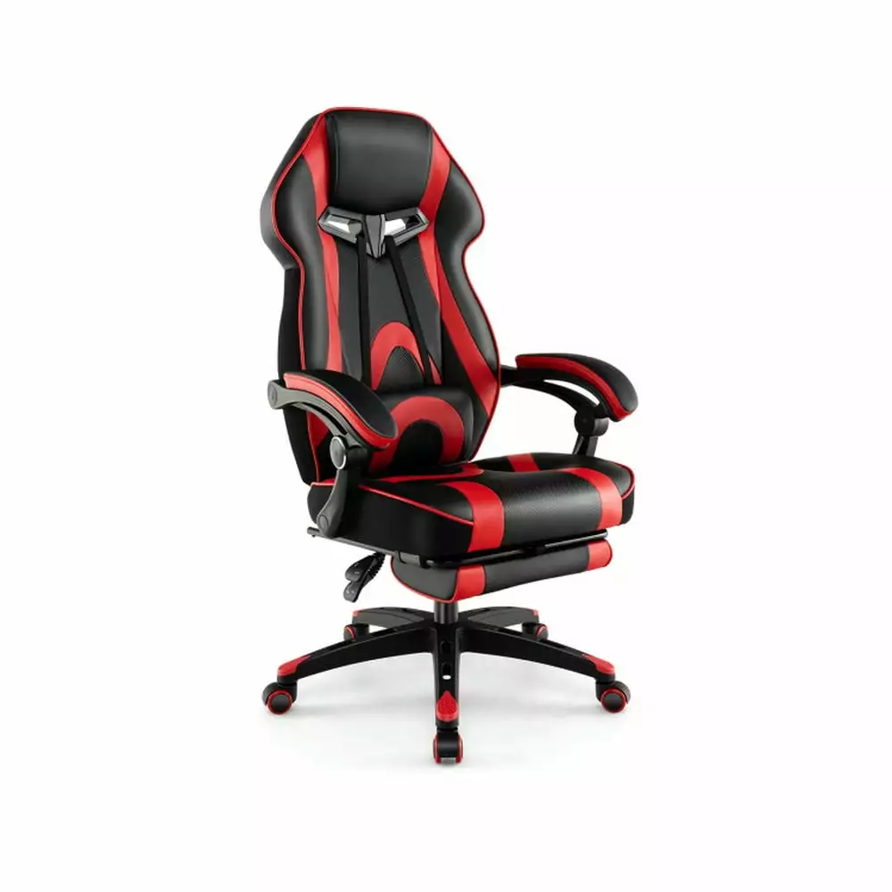 Yardi Yard Gaming Chair Racing Style Swivel Chair Footrest and Adjustable Lumbar Pillow Red