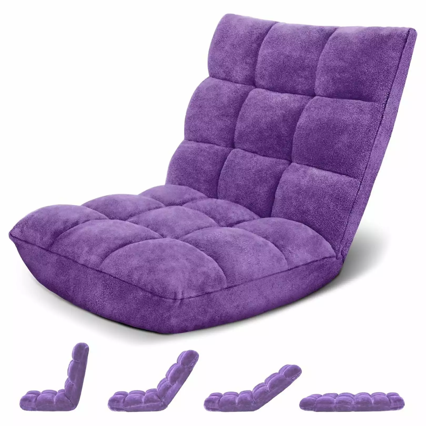14-Position Folding Floor Gaming Chair 6-Inch Thick Flannel Cushion Sleeping - Purple Bilot