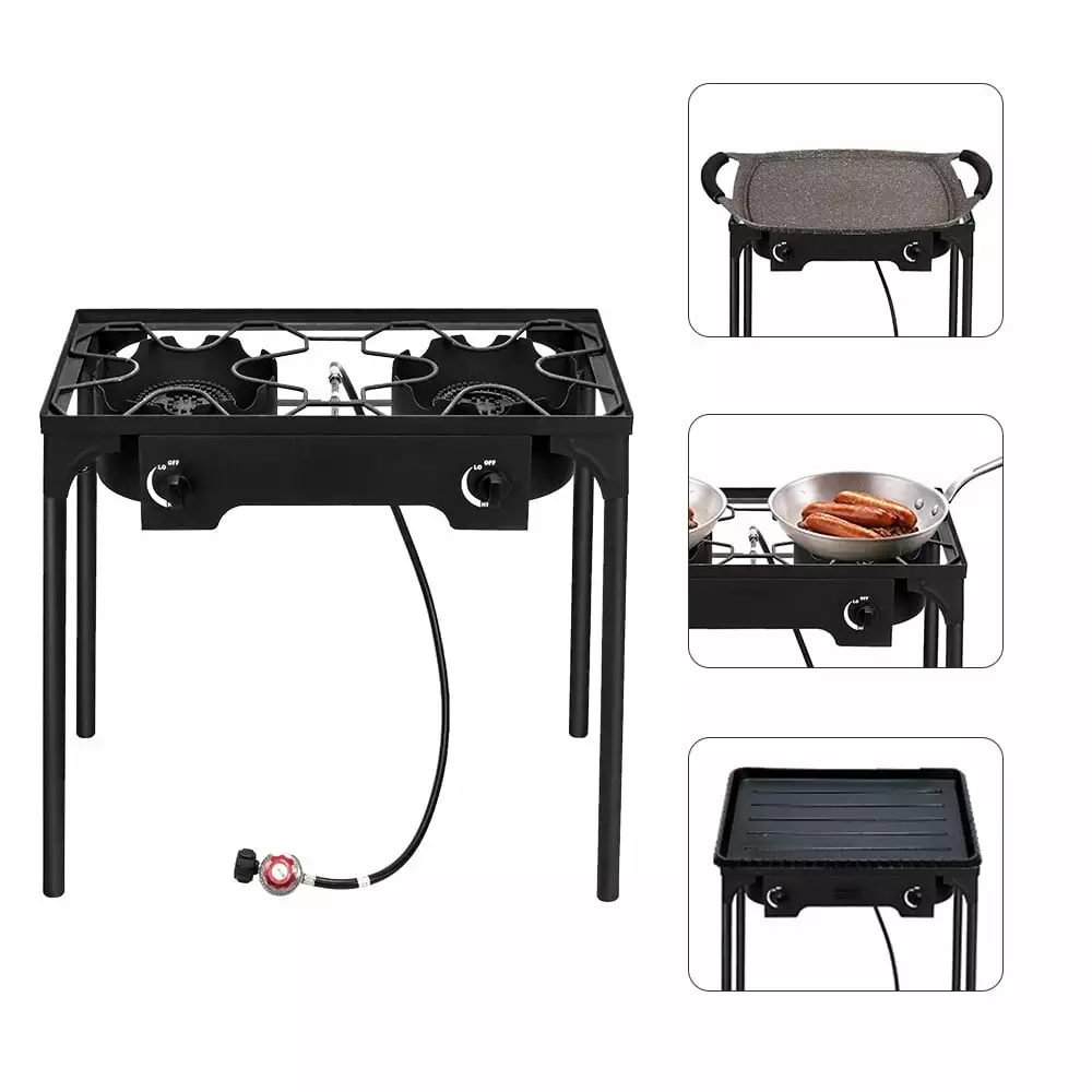 Outdoor Camp Stove Double Burner High Pressure Propane Gas Cooker Cast Iron Patio Burner