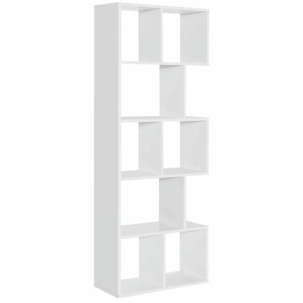 Topcobe 5 Tiers 63 Tall Geometric Wooden Bookshelf 8 Display Shelves Corner Storage Organizer Bedroom Home Office White