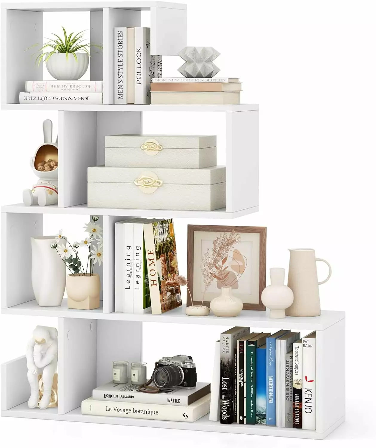 SHUIMINGXING S-shaped Bookshelf 5-Tier Modern Geometric Stepped Bookcase White