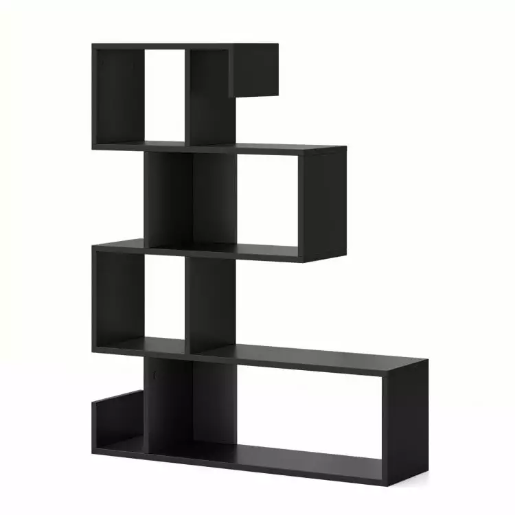Topcobe 5-Tier S-Shaped Geometric Z-Shelf Bookcase, Black Corner Bookshelf Open Cubes Books CDs Movies, Modern Storage Shelf