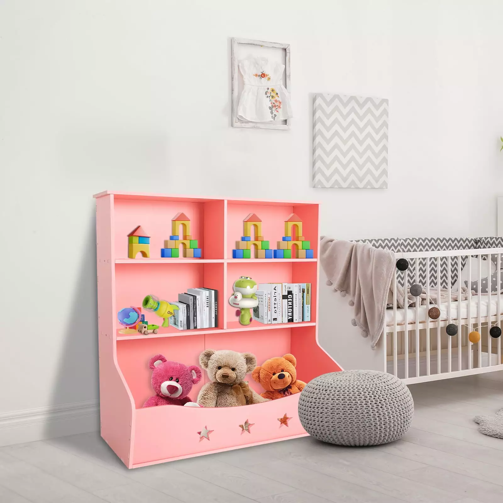 Kids Toy Storage Organizer 3-Tier Children's Bookcase Pink Playroom Storage unbrand