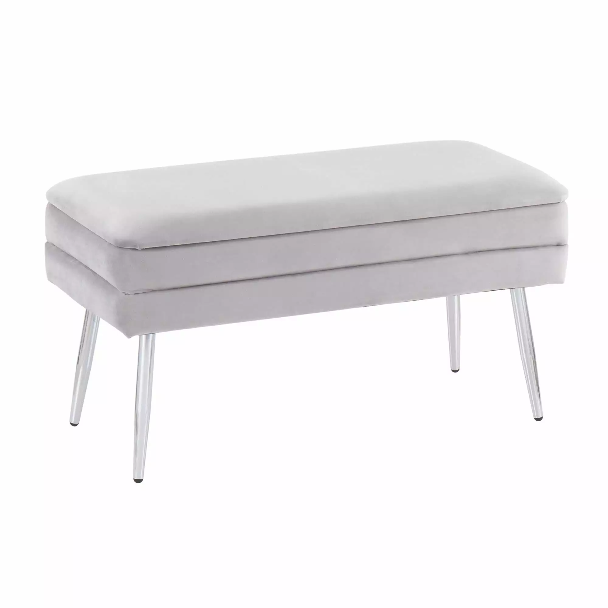Neapolitan Contemporary Glam Storage Bench Chrome and Silver Velvet LumiSource Benches Ghislaine