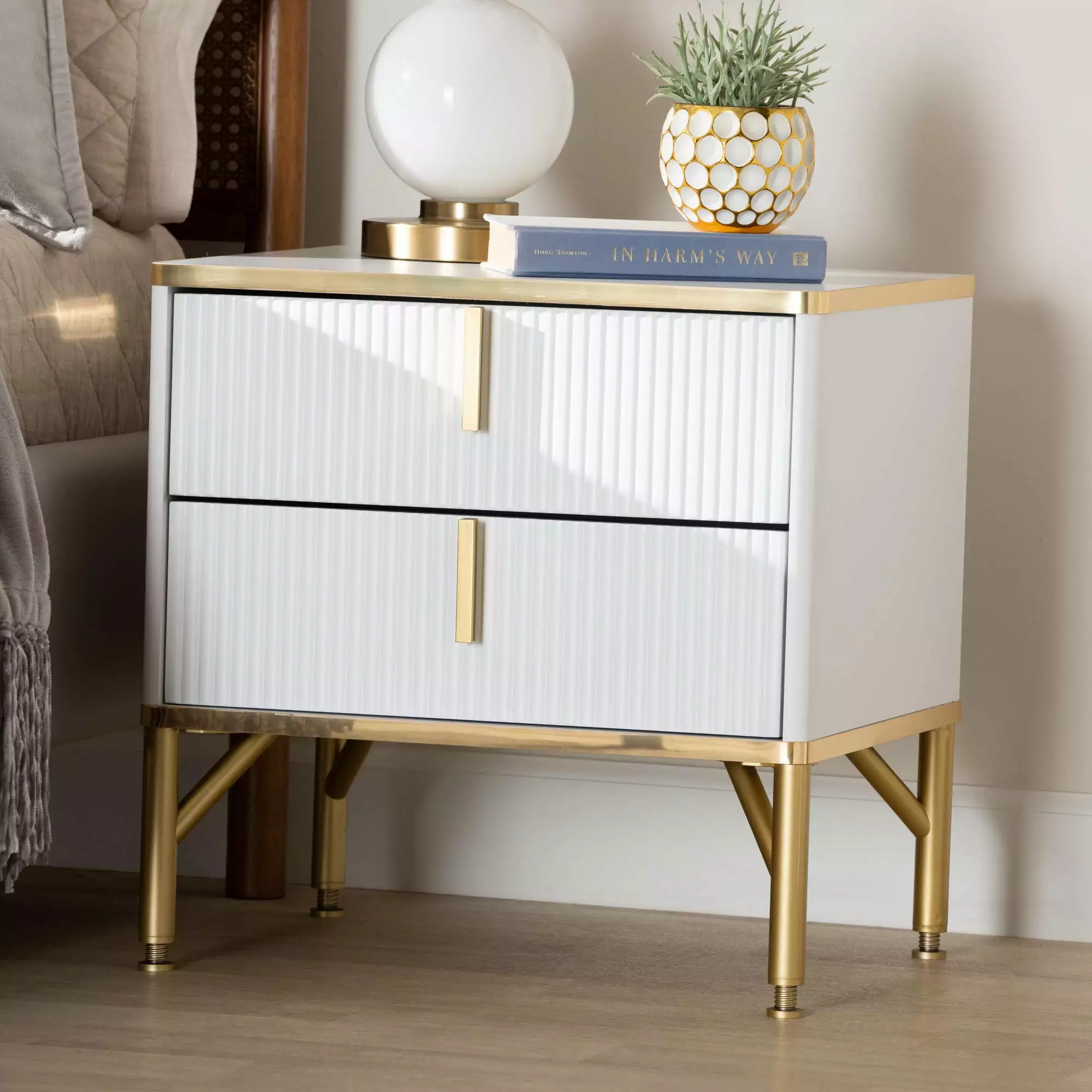 Baxton Studio Lilac Glamour 2-Drawer White Nightstand