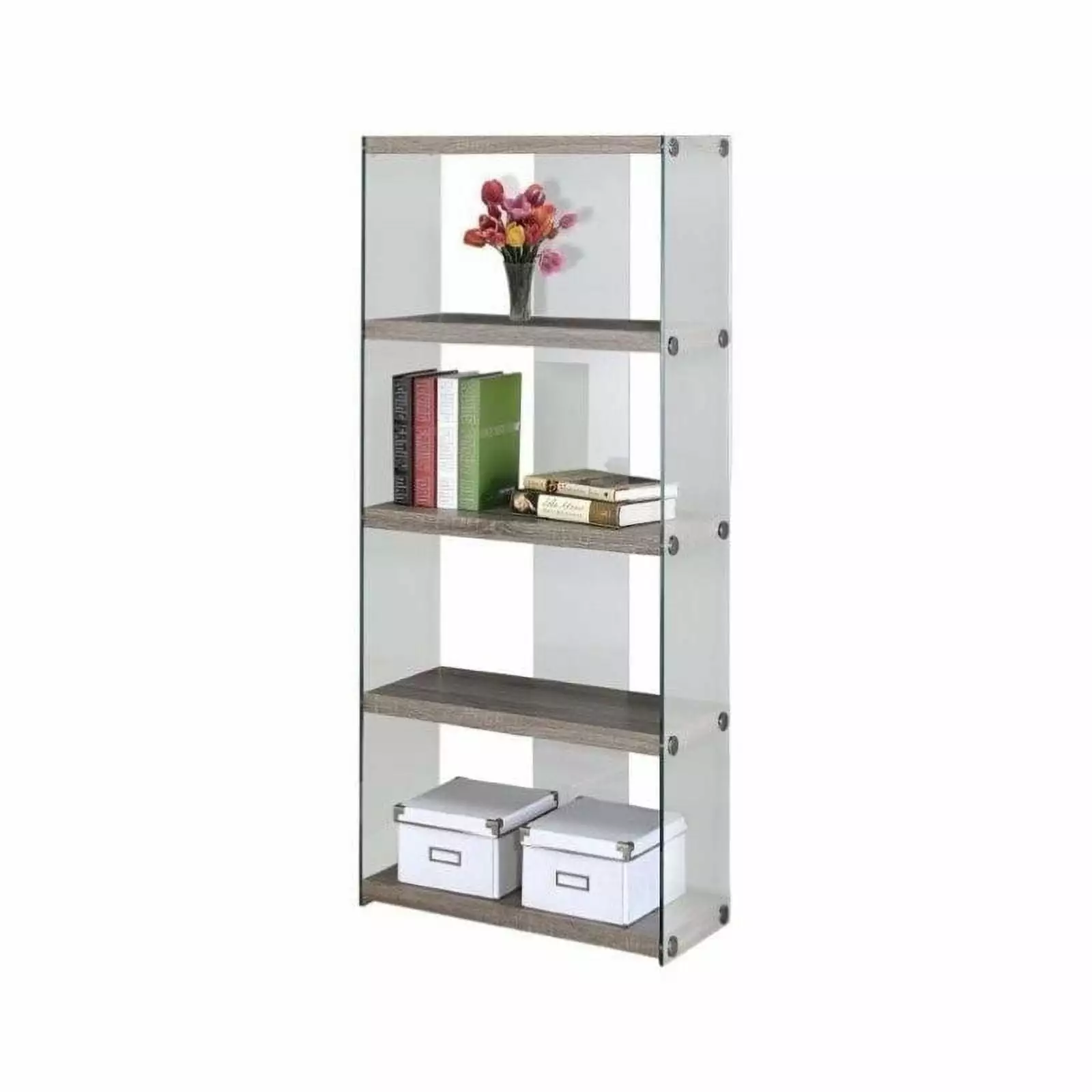 Kingfisher Lane 4 Shelf Tempered Glass Bookcase Dark Taupe - Contemporary Design