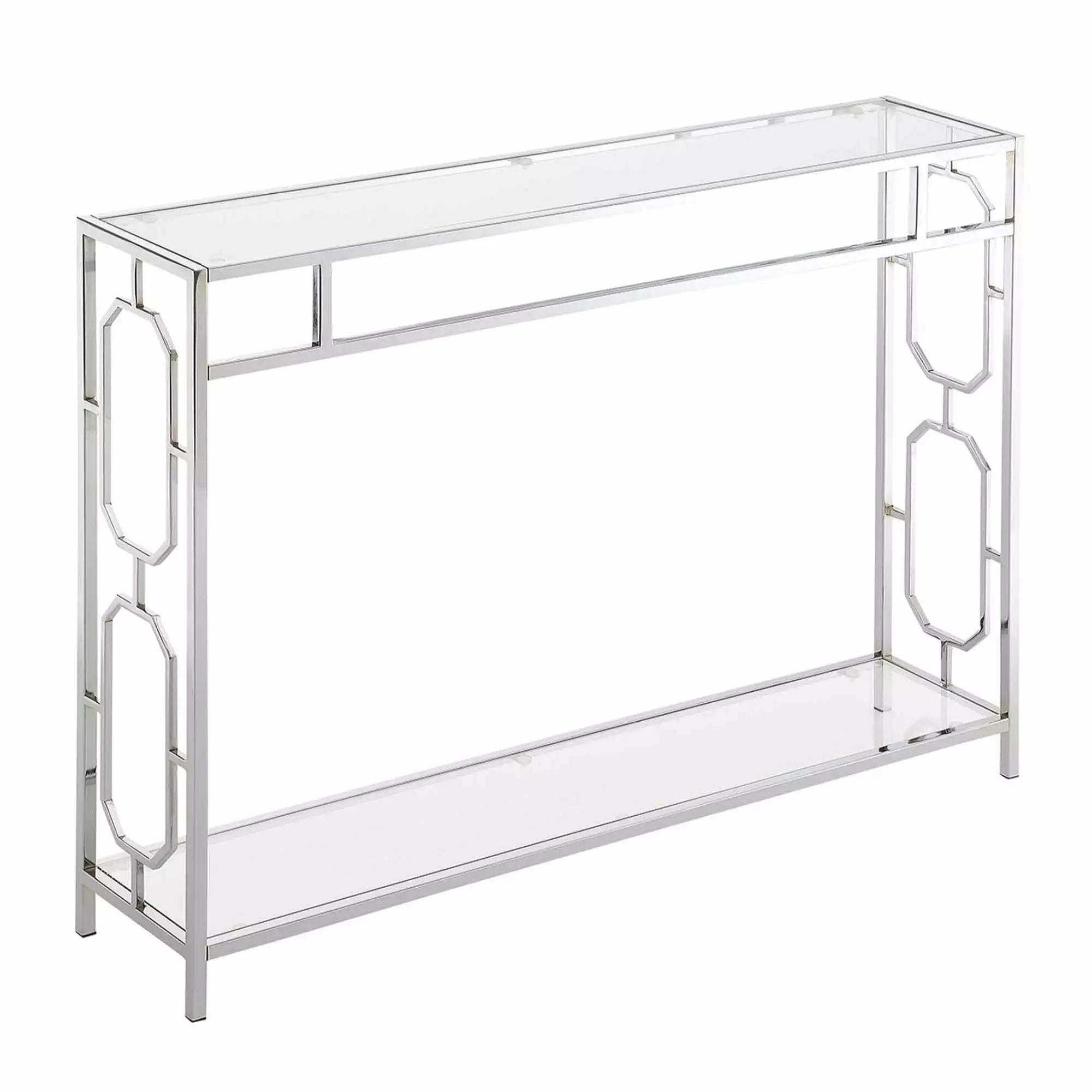 Omega Clear Glass Rectangular Console Table Chrome Finish Convenience Concepts Console
