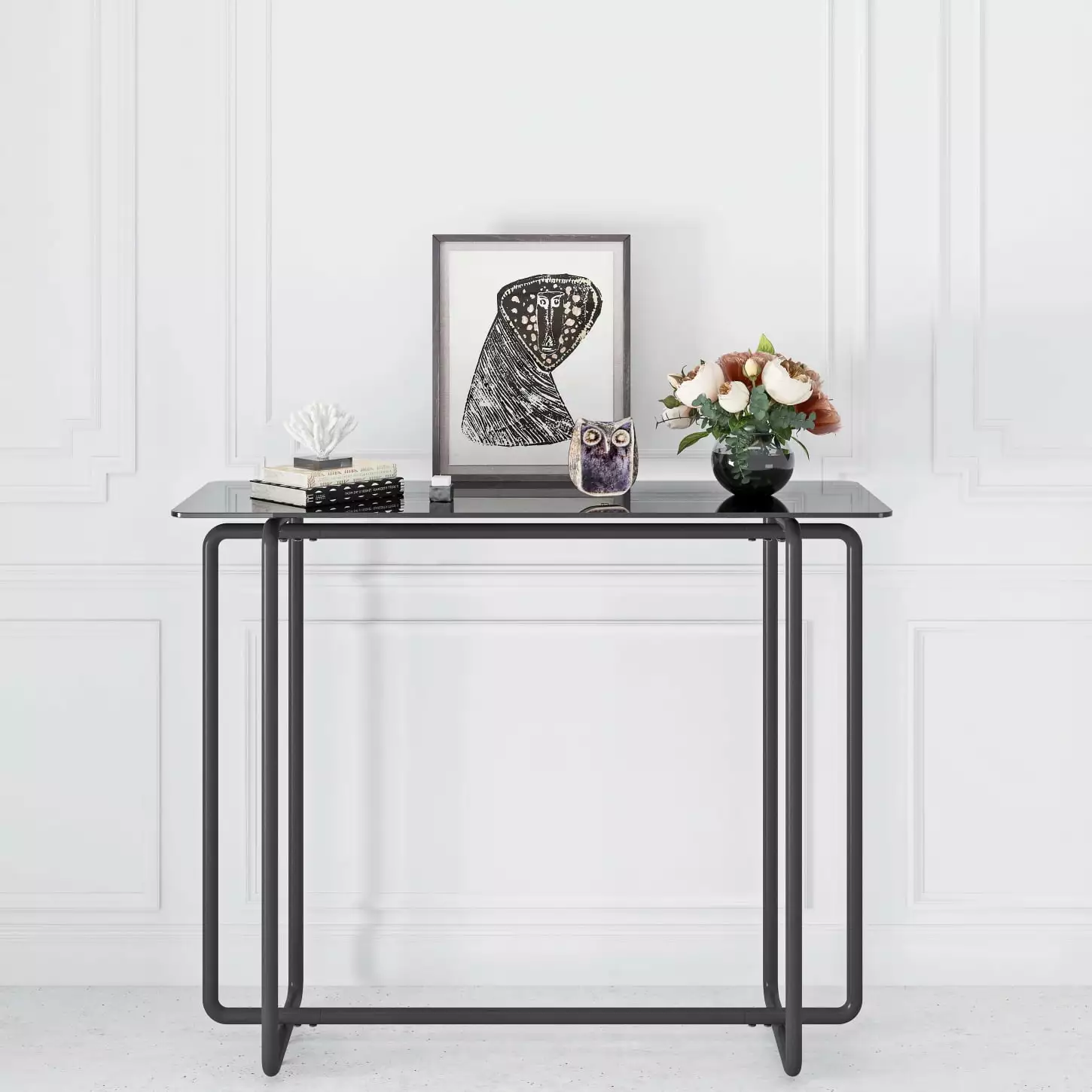 Sleek Black Rectangular Console Table Tempered Glass Living Spaces Console HATNOKIL