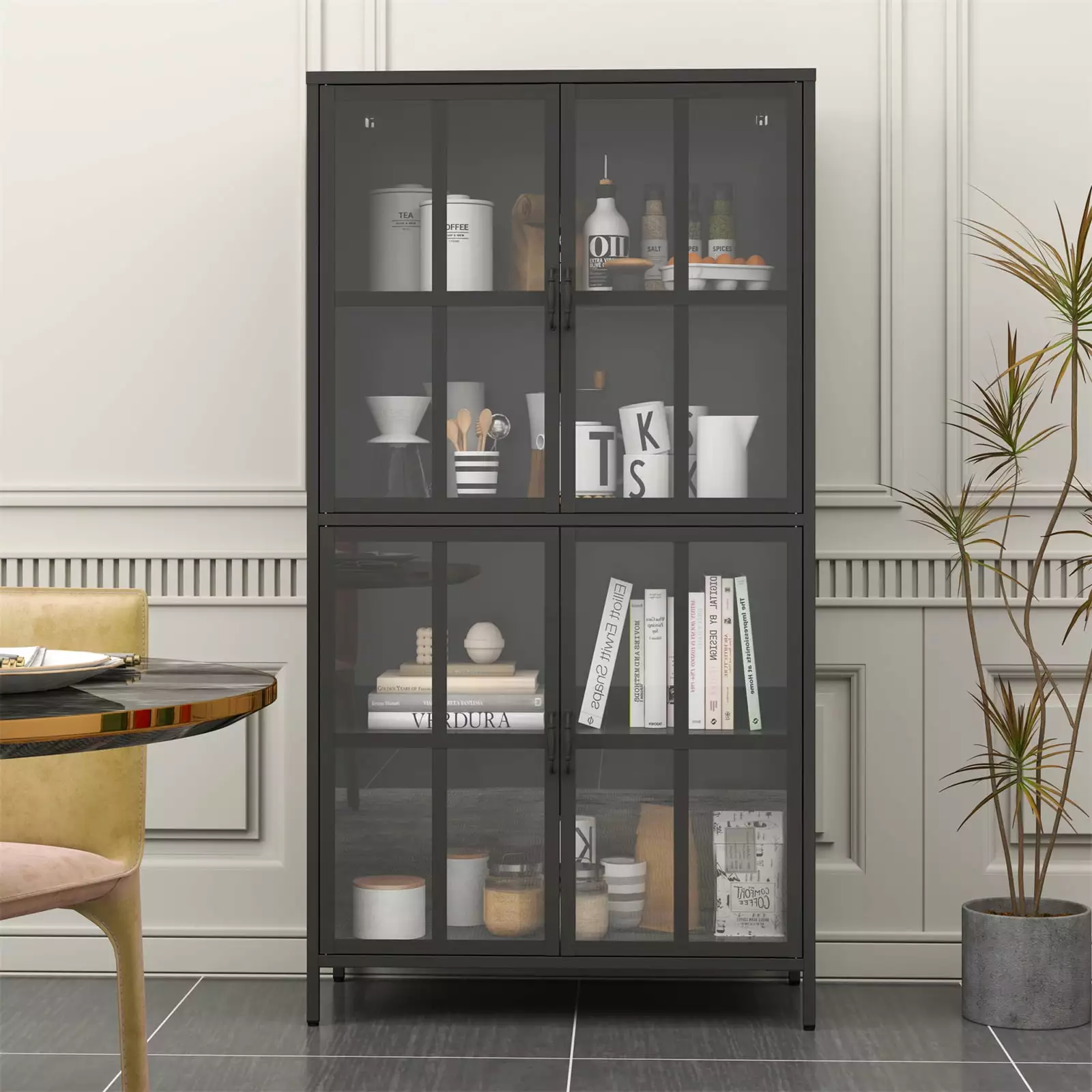 Metal Storage Cabinet Tempered Glass Doors Adjustable Shelves Home Office Use HeroicLion