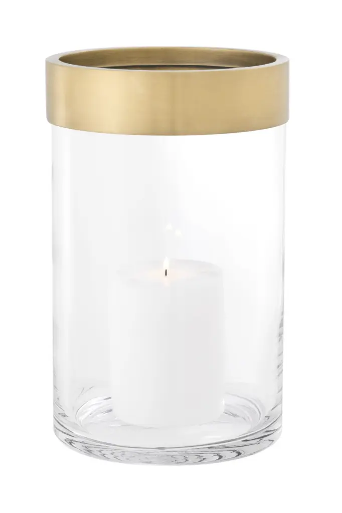 Eichholtz Vertex Small Brass Clear Glass Hurricane Home Decor