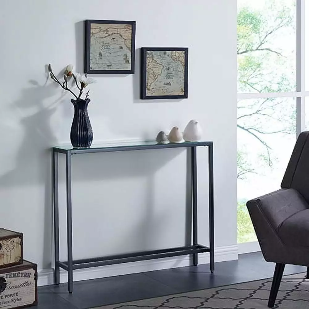 Southern Enterprises Derkkin Console Table Glass Top Black Clear Console