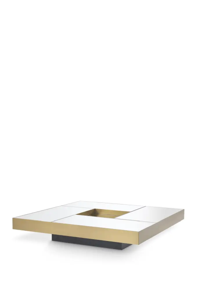 Brass Mirror Glass Pedestal Coffee Table Eichholtz Allure Modern