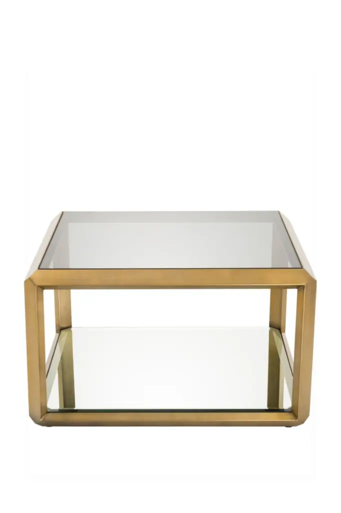 Eichholtz Callum Brass Glass Box Side Table Modern Living Room