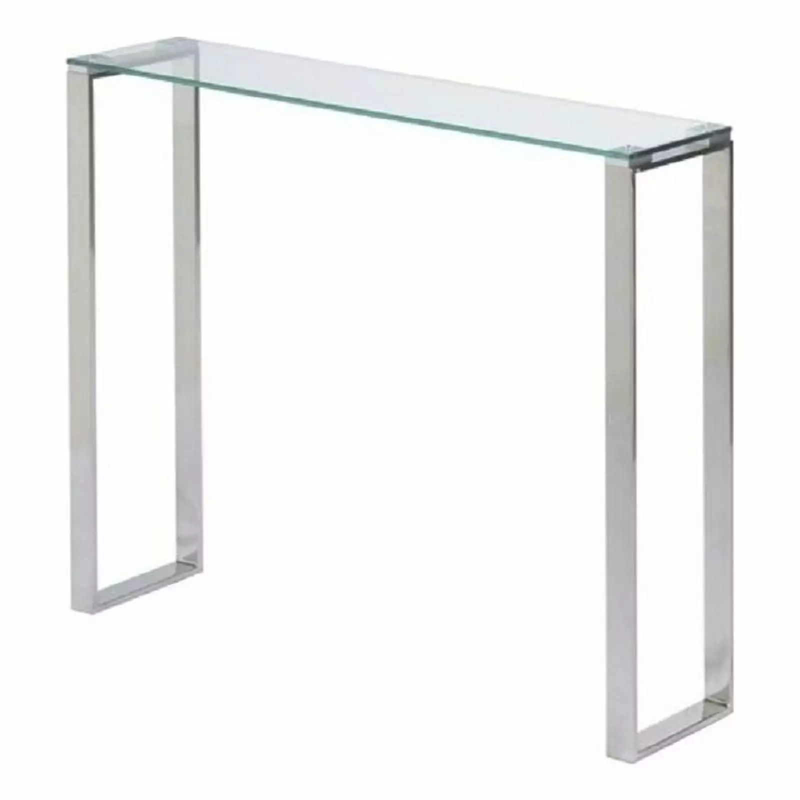 Pemberly Row 36 Inch Modern Narrow Clear Glass Console Table Chrome Legs Console