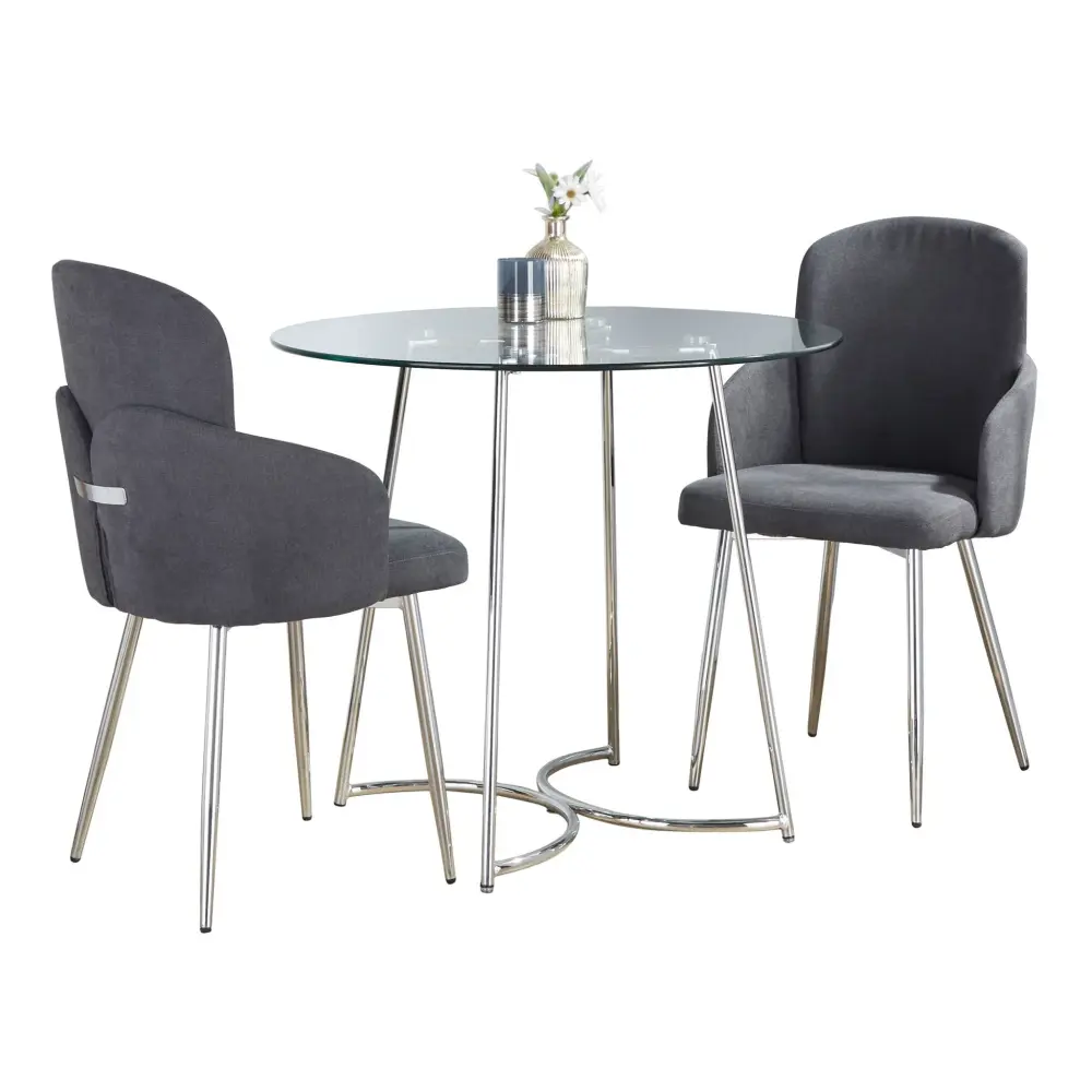 Cece Dahlia - 3 Piece Contemporary Dining Place - Chrome / Clear / Gray