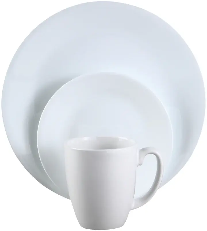 Corelle Winter Frost Series 1148417 Round Dinnerware Set, 16-Piece, Glass, Chalk