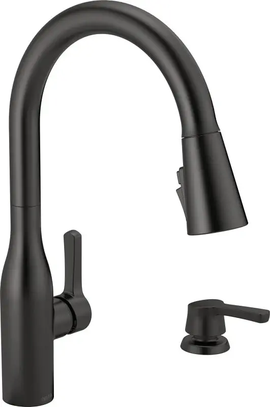 Delta Marca Series 19780Z-BLSD-DST Kitchen Faucet, 1.8 gpm, 1-Handle, 4-Faucet Hole, Steel, Matte, Deck