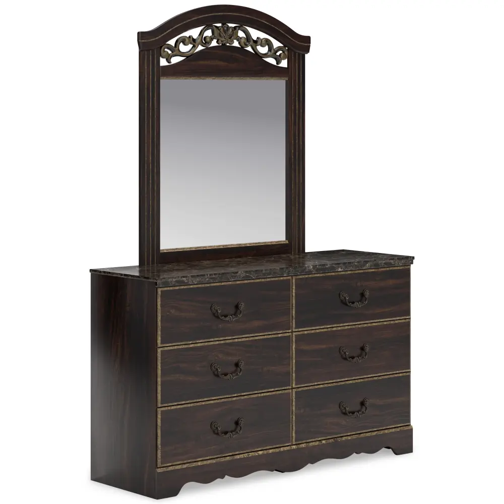 Diamond Modern Furniture Premium Design Glosmount 6-Drawer Dresser Mirror B1055-231/B1055-36