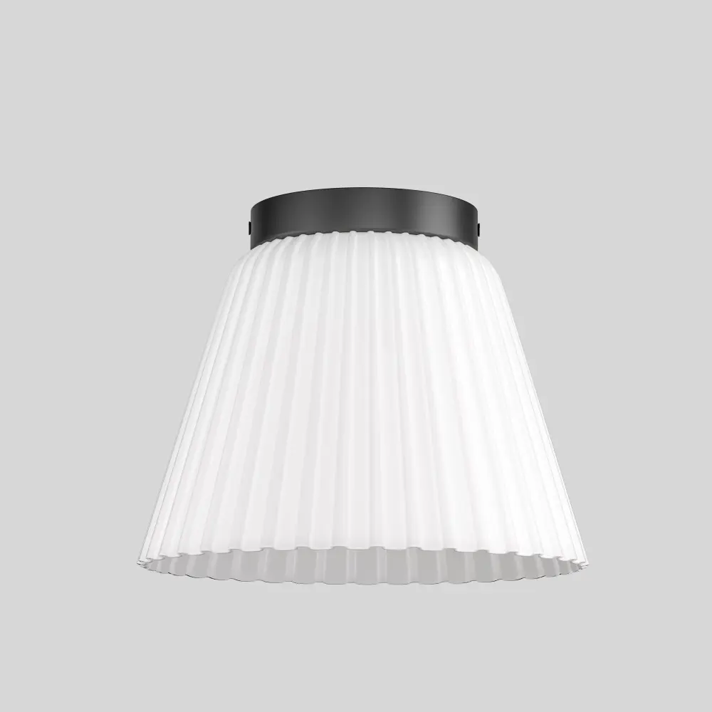 Glow 10" 1-Light Modern Matte Black Flush Mount Pearl Ribbed Glass Drum Shade Hallways/ Stairwells /Dining Rooms #39016