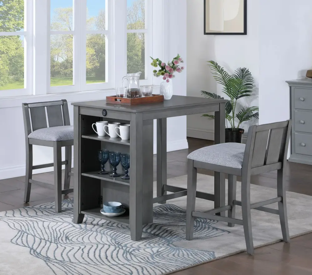 Graham - 3 Piece Modest Space Counter Height Dining Table Shelves And 2 Chairs (Set 3)
