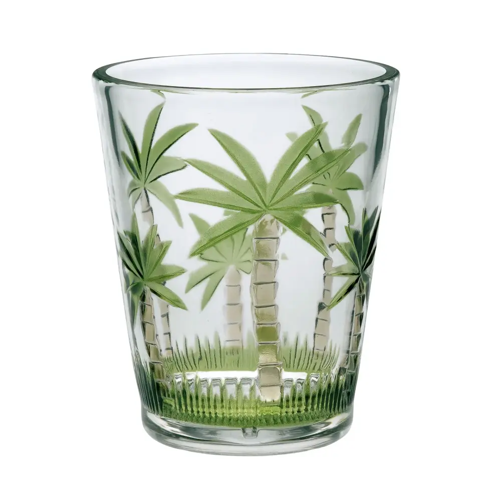 Palm Tree Design Perspex Glasses (Set 4) Dof 15Oz, Unbreakable Bpa Free Plastic Tumblers - Clear