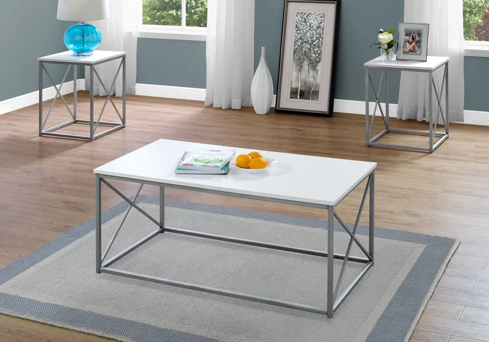Table Set, Coffee, End, Side, Accent, Living Room, Contemporary, Minimalist (Set 3) - White