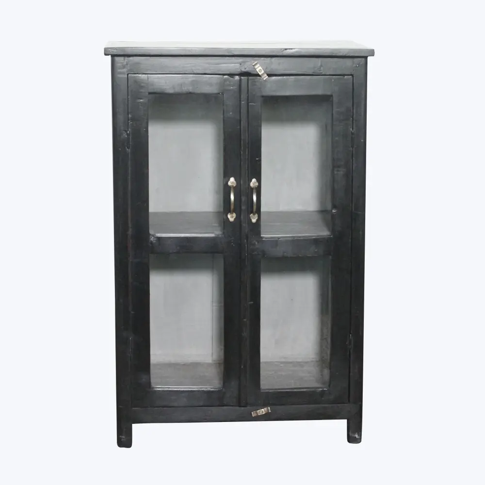 Vintage Black-Painted Glass Front Cabinet