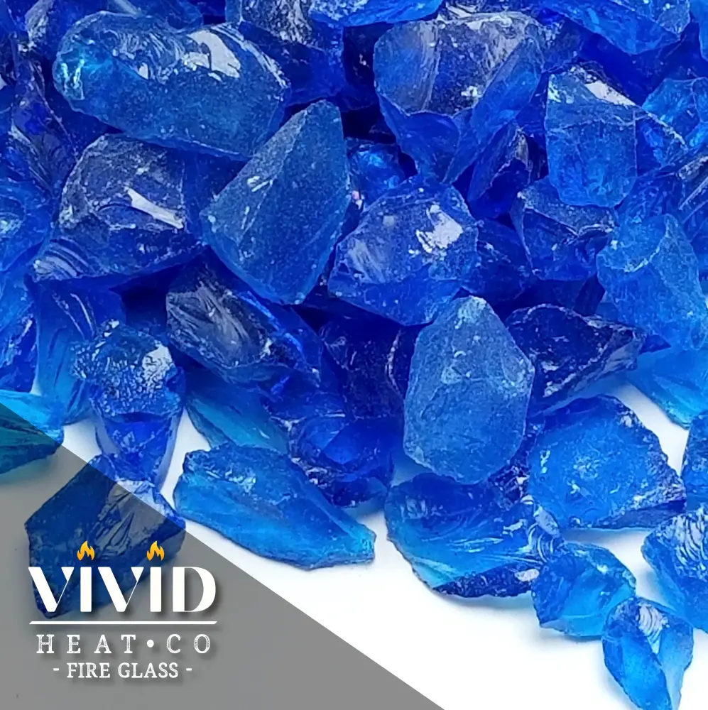 VIVID Heat - Turquoise Sapphire 1/2" - 3/4" Large Crushed Fire Glass Fireplace & Fire Pit