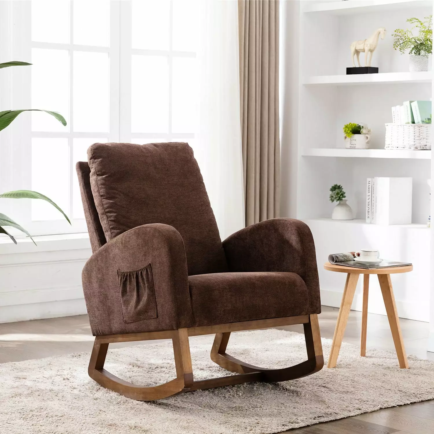 Modern Accent Rocking Chair Coffee - Upholstered Glider Rocker Nursery or Living Room Nlur
