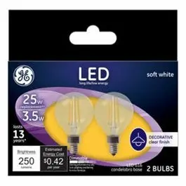 Decorative Globe LED Light Bulbs Candelabra Base Soft White Clear 250 Lumens 3.5-Watts 2-Pack GE