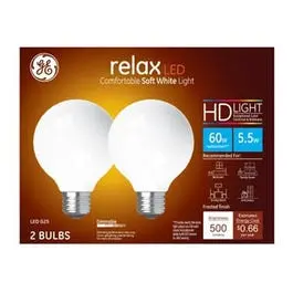 LED Relax Globe Light Bulbs Soft White 500 Lumens 5.5-Watts 2-Pack GE
