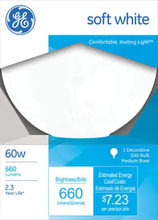 60W G40 Medium Soft White Globe Bulb Warm and Cozy Lighting General Electric