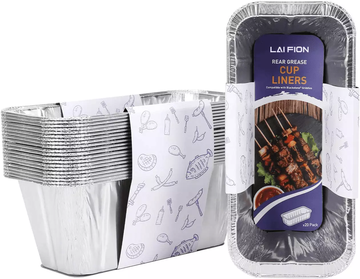 LAIFION 20 Pack Blackstone Grease Cup Liners Aluminum Foil Drip Pans Compatible 28 36 30 22 17 Inch Griddles