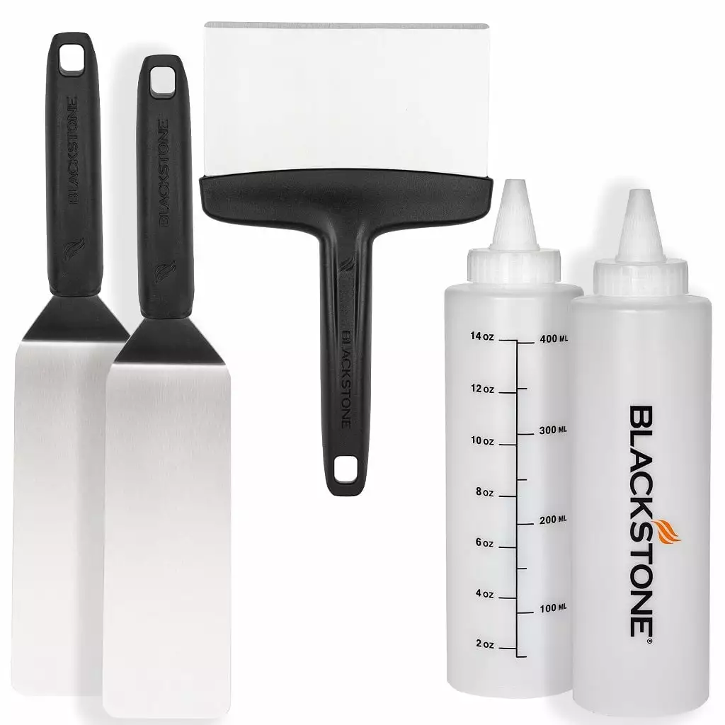 Blackstone 5-Piece Griddle Essentials Toolkit Spatulas Scraper and Bottles Outdoor Cooking Cleaning Grilling