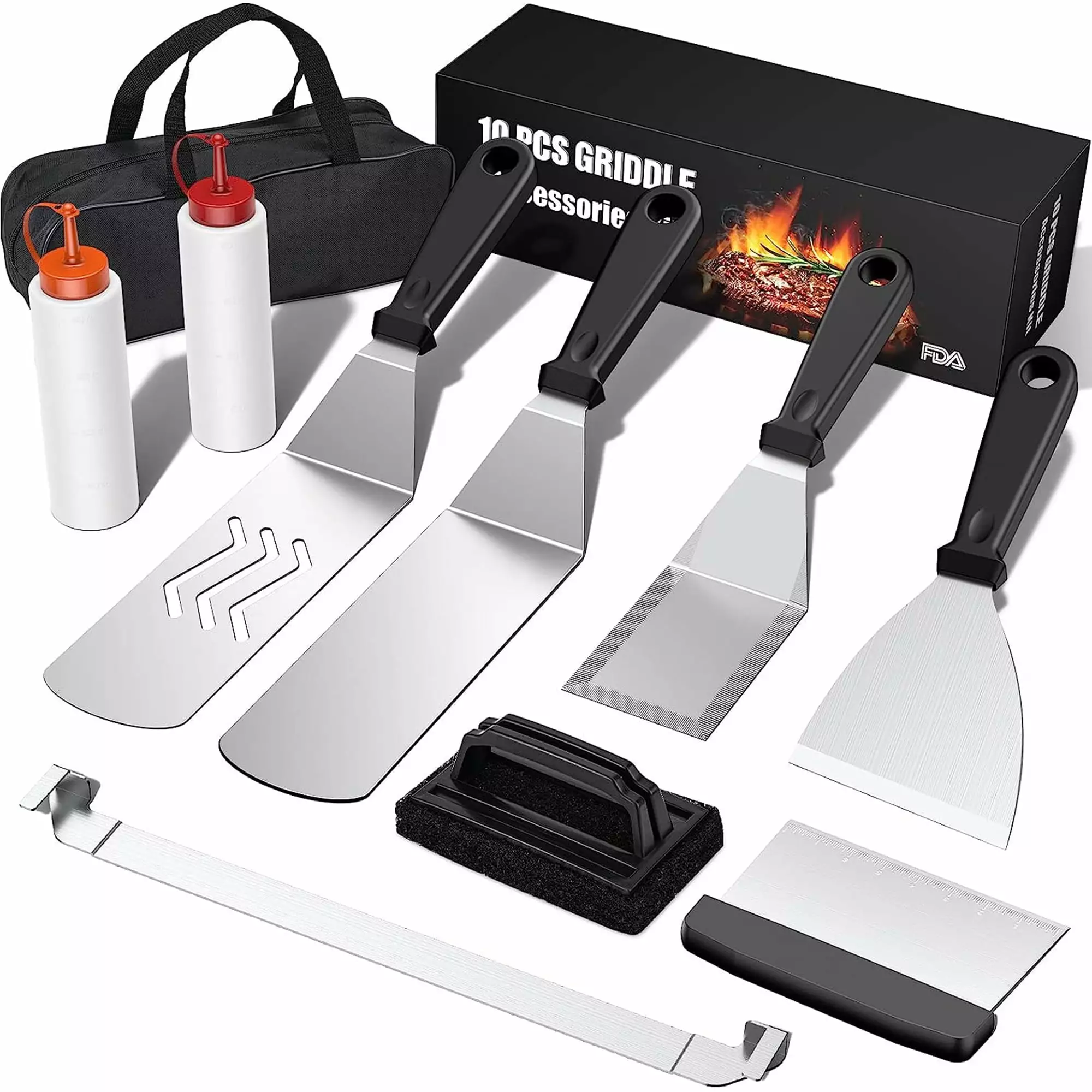 10 Pcs Stainless Steel Griddle Accessories Set Blackstone and Camp Chef