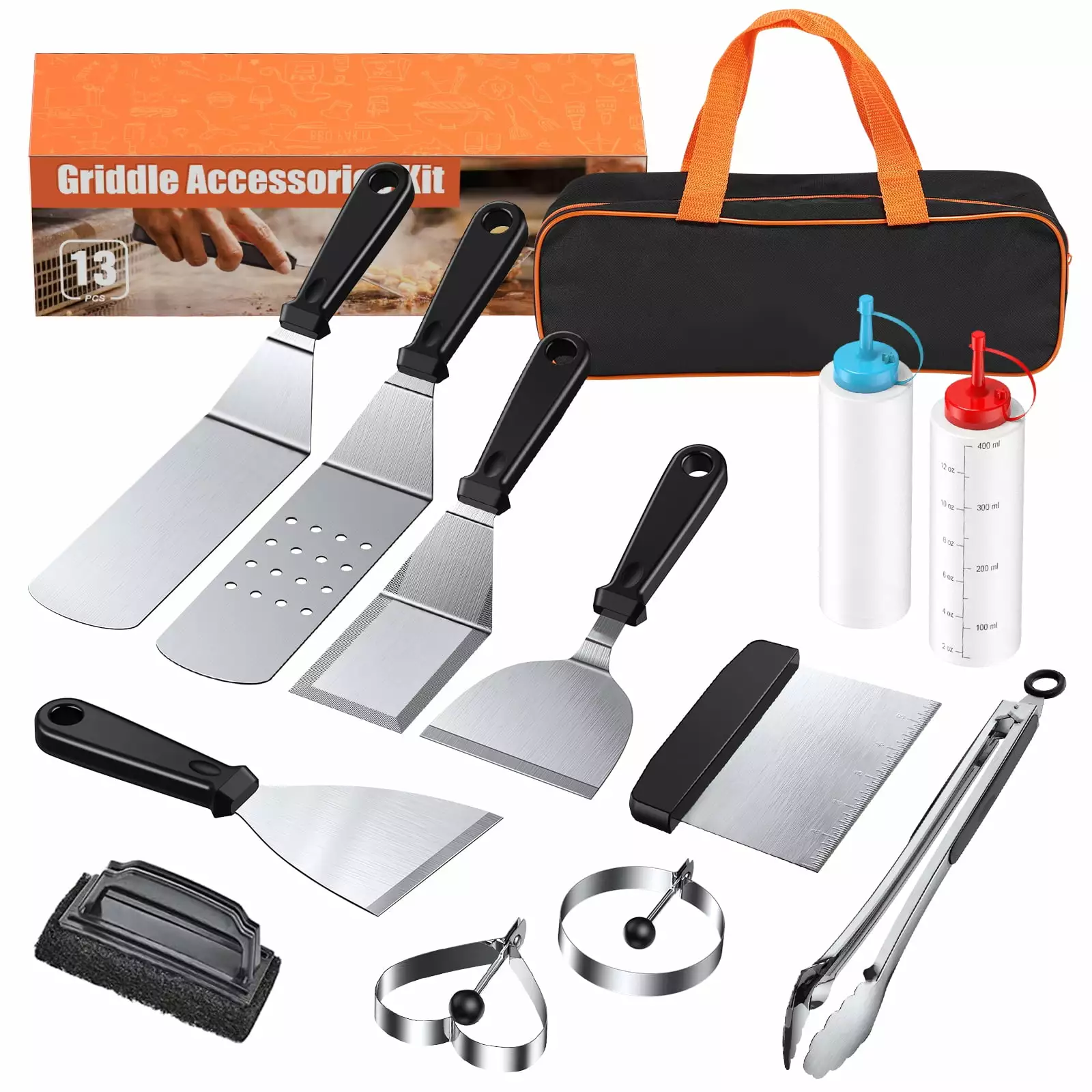 Upgraded 401&402 Extra-Thick Stainless Steel BBQ Grill Tool Gift Set Blackstone and Camp Chef 13 Pcs