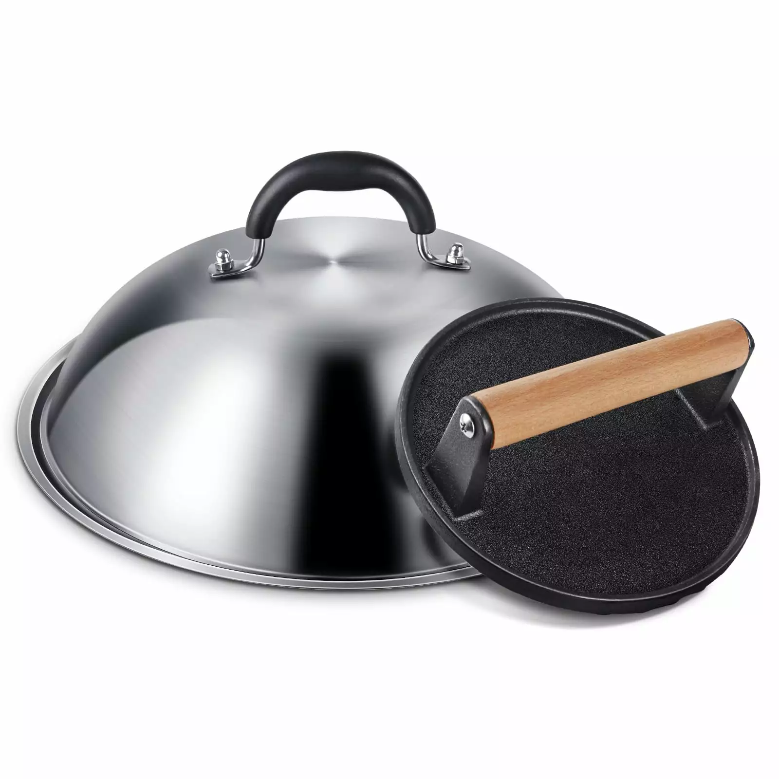 2 Set Griddle Accessories Blackstone 12 Inch Round Melting Dome and Cast Iron Burger Bacon Press
