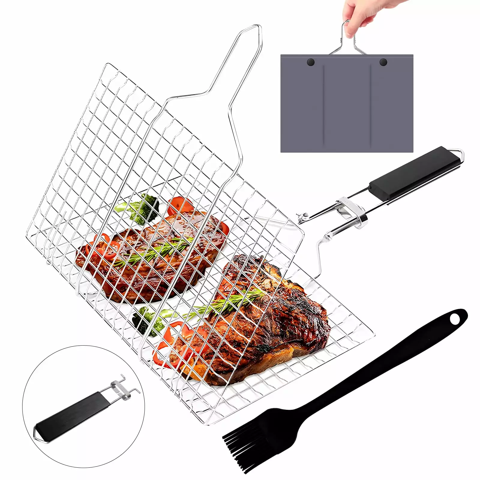 Portable Grill Basket BBQ Grilling Basket Outdoor Grill Removable Handle Stainless Steel Camping Cooking Grill Accessories...