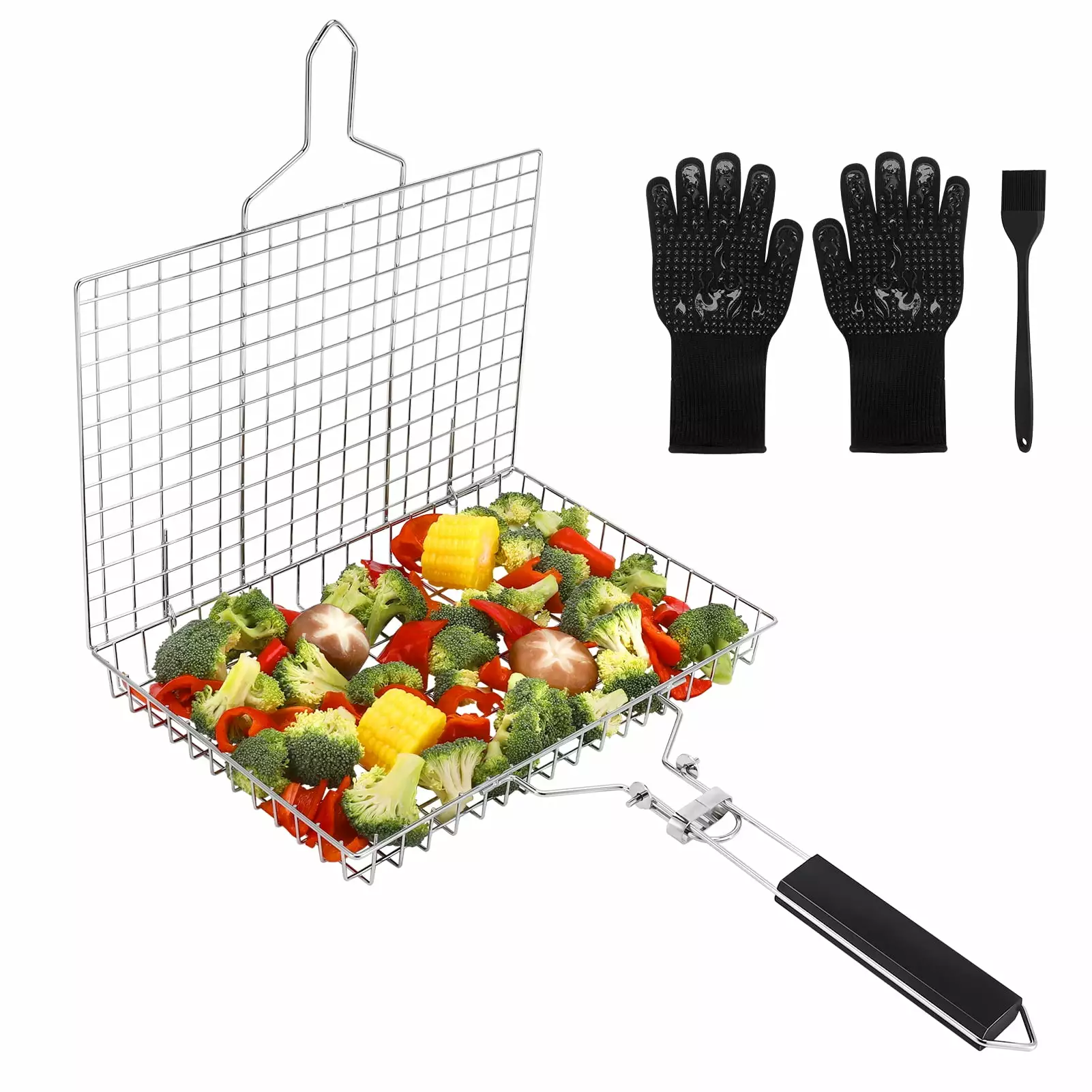 Bocaoying Grill Basket Portable Stainless Steel BBQ Grilling Basket Removable Handle Fish Vegetables Steak