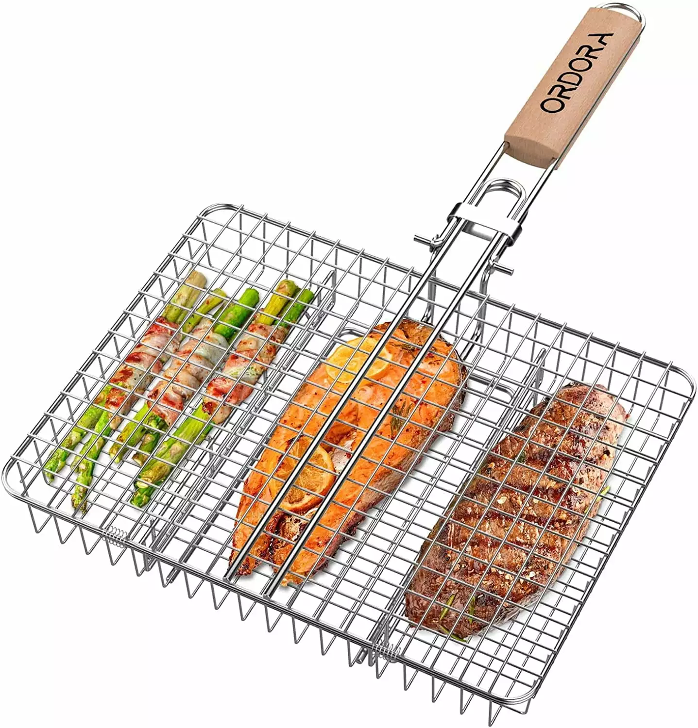 ORDORA Deep Grill Basket Stainless Steel Detachable Foldable Handle Fish Shrimp Vegetables