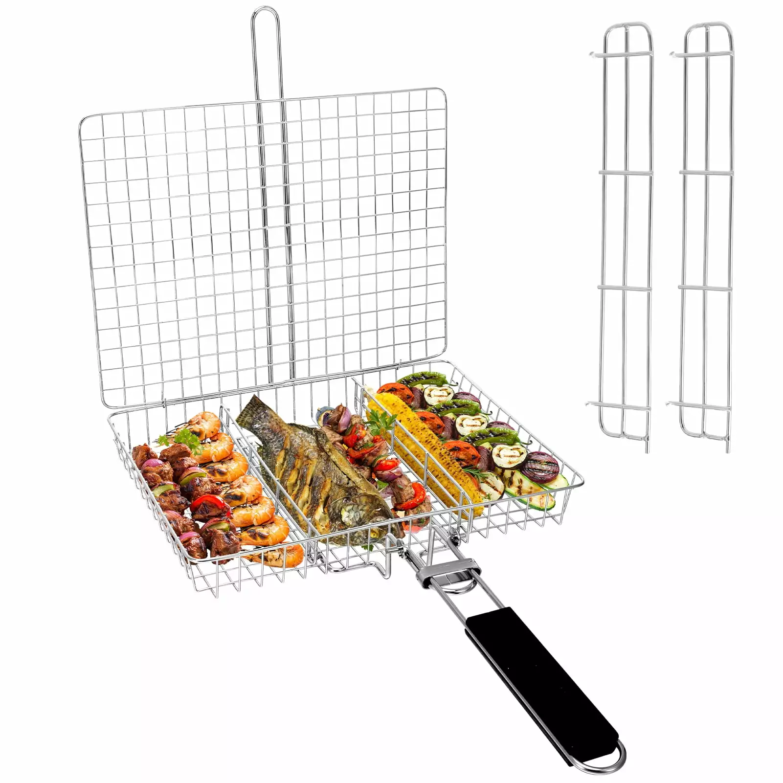 Qweryboo Portable Grill Basket Stainless Steel Camping Cooking Accessories Chicken Fish Vegetables Ideal Dad Gift