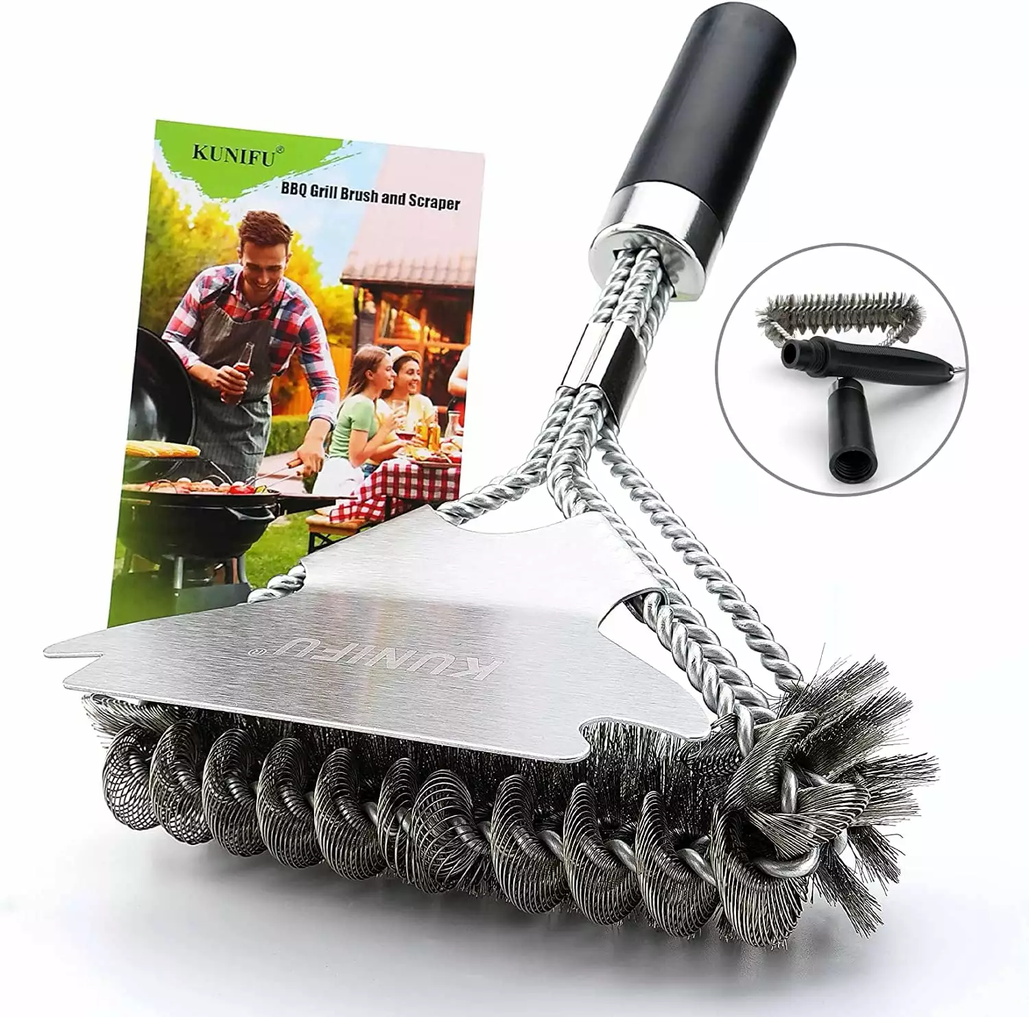 KUNIFU 3 1 Grill Brushes and Scrapers Bristle Free and Wire BBQ Cleaning Kits Safe 18 Stainless Grill Cleaner Gas Charbroi...